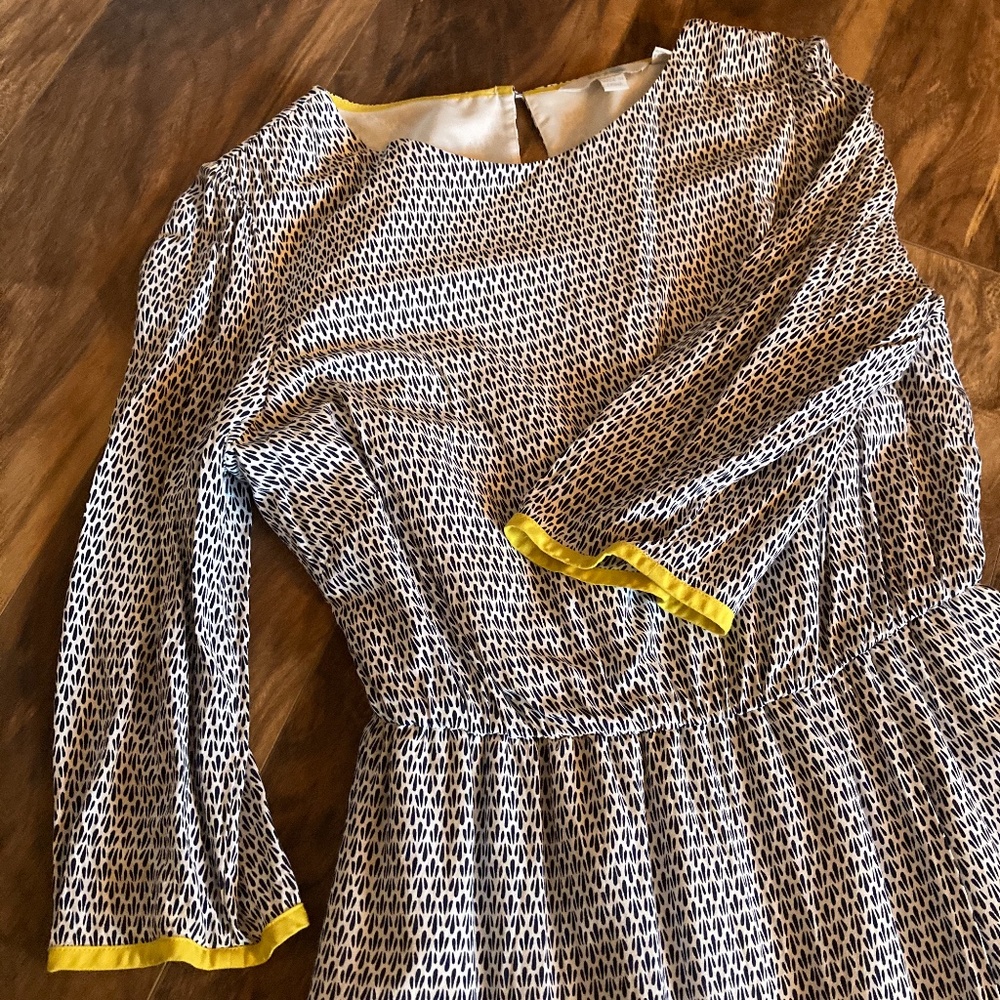 Boden 3/4 Sleeve Lovely Navy/White/Yellow Dress